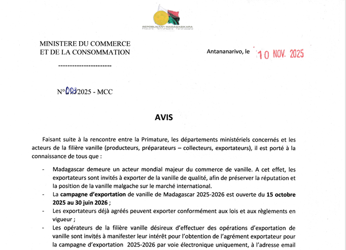 Avis sur la campagne vanille 2025-2026